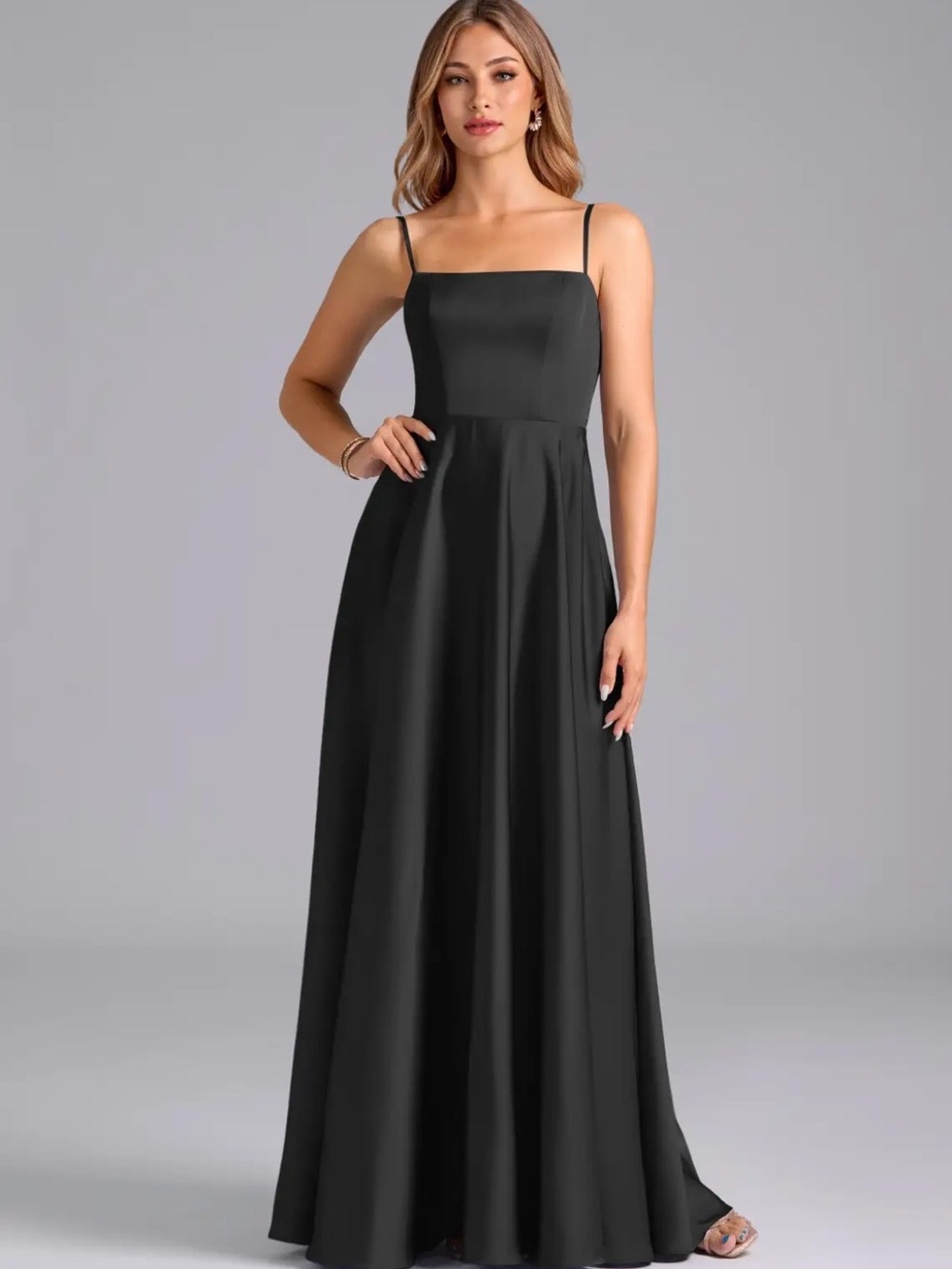 Elegant Black Spaghetti-Strap Evening Dress - Size 4